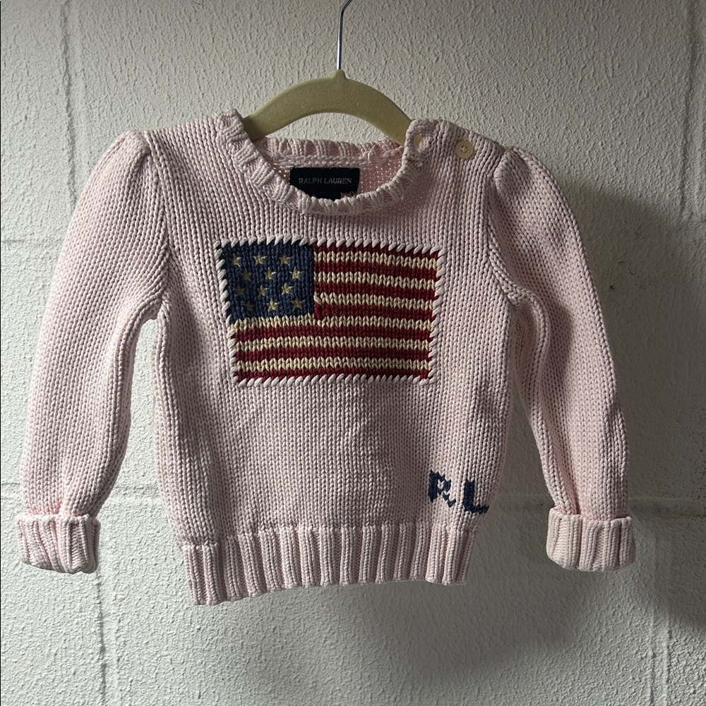 Ralph Lauren Pink Sweater with Flag 18 months